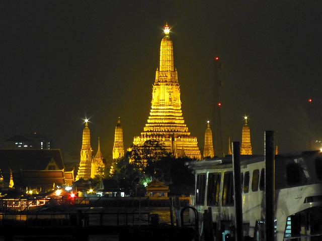 Temple with light-up near the river